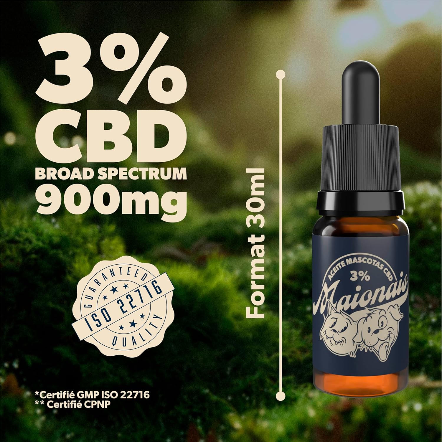 Huile CBD Chiens et Chats 3% - Huile de CBD 30ml 900mg - Calmant Naturel pour Chiens et Chats - Gouttes de CBD Arôme Saumon - Certifié CPNP - Aide à Réguler l’Organisme de Votre Animal 3% CBD